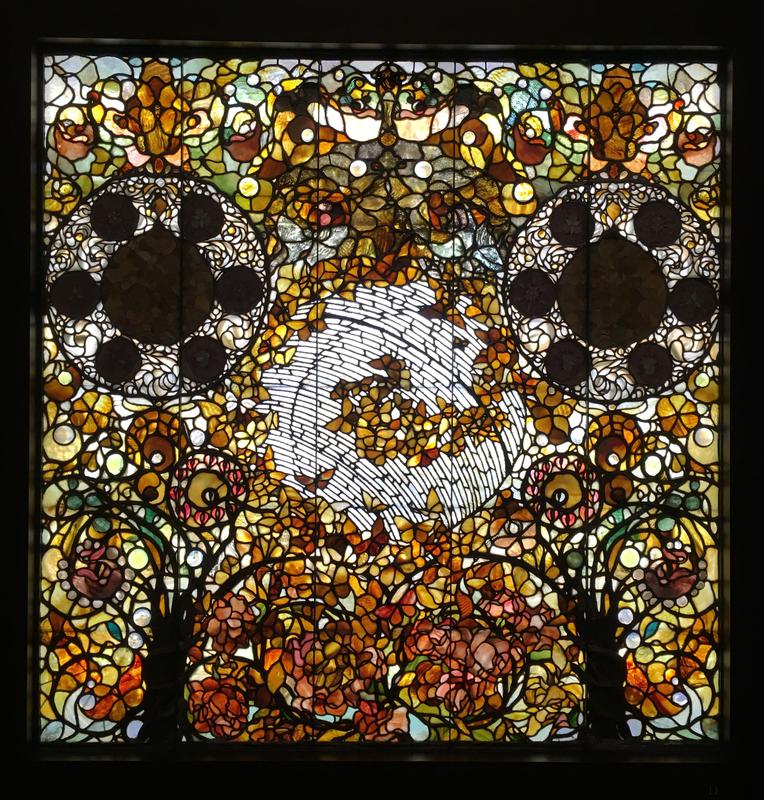 ornamental with flowers, leaves, and fluttering butterflies